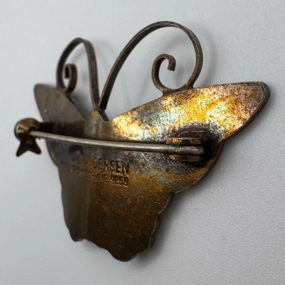 David Andersen Norway 925 Sterling Guilloche Enamel Butterfly Brooch - Picture 6 of 9